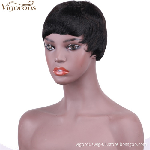 Vigorous Cheap Human Hair Short Bob Brazilian Pixie Cut Wig Straight Human Hair Wigs With Bangs 8 Inch Machine Made Real Wigs